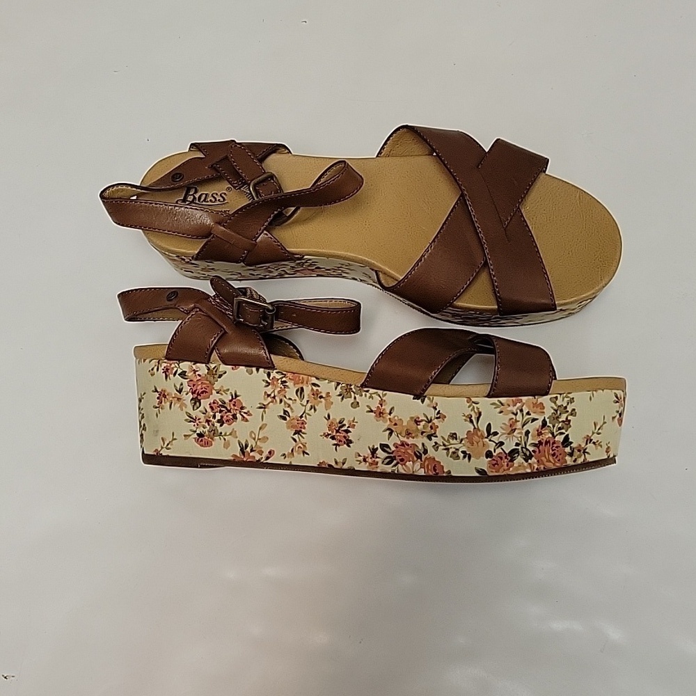 Bass Ophelia cognac leather platform sandals sz 10
